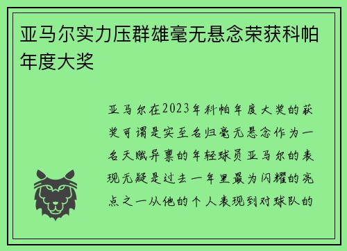 亚马尔实力压群雄毫无悬念荣获科帕年度大奖 亚马尔实力压群雄毫无悬念荣获科帕年度大奖